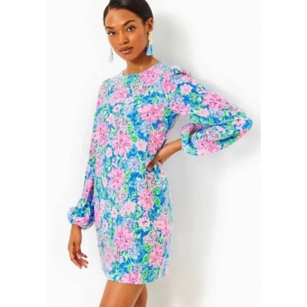 LILLY PULITZER Alyna Dress Blue Floral Long Sleeve Women's Size 2 NWT Vibrant
